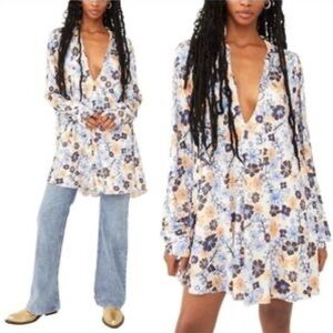 Free People Daisy Jane Mini Dress XS Floral Boho Cottagecore Babydoll